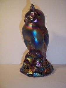 Fenton Glass Violet Purple Carnival Satin Iridized Owl  Frank