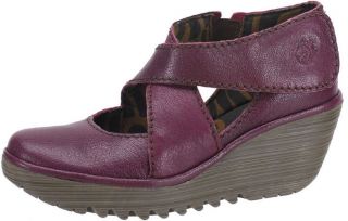 Fly London Yogo Purple Leather Womens New Wedge Shoes