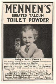 1908 Mennens Borated Talcum Toilet Powder Baby Ad