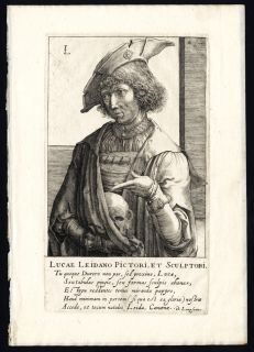 Antique Portrait Print LUCAS VAN LEYDEN PAINTER Hondius 1618