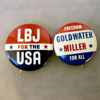  1964 LBJ vs Goldwater Miller Campaign Pinback Buttons 4pc