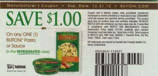 12 $1 00 1 Any Buitoni Pasta or Sauce Coupons  for 3 Won