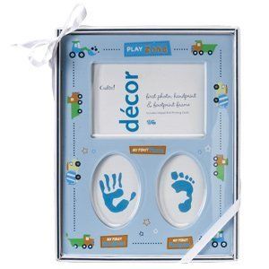 Babys First Photo Frame with Handprint and Footprint (Blue)