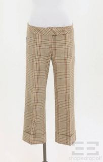 Diane Von Furstenberg Tan Brown Plaid Cropped Trouser Pants Size 8