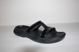 New Crocs Freida Womens Black Slip on T Strap Slide Sandals Shoe Size