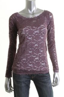 Famous Catalog Moda New Purple Lace Sheer Stretch Knit Pullover Top