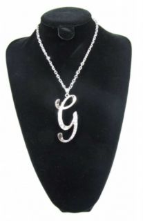 Letter G Diamante Pendant Chain Silver Necklace New Stocking Filla