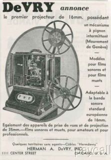 1936 French Ad Print Norman A Devry Film Projectors 16 Mm
