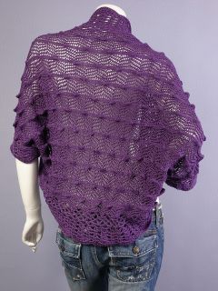 Purple Crochet Bolero Shrug Crop Sweater Cardigan XL