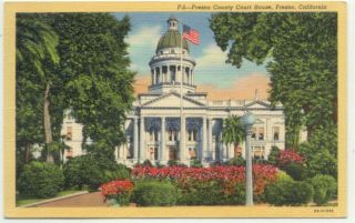 Fresno CA County Courthouse Linen Postcard California