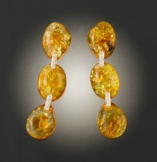 Stunning Eli Frei 0 44 Carat Diamond Amber Earrings 2 1 3