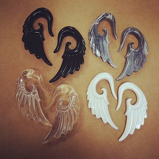 Clear Acrylic Angel Wings Ear Gauge Plug Seraphim Hanging Tribal