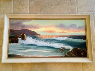 Vintage Original Oil Seascape Canvas Painting signed Cleo 1971 AS IS