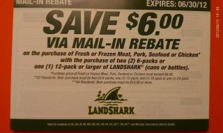 3QTY $6 OFF FRESH OR FROZEN MEAT, PORK, SEAFOOD WTP LANDSHARK MAIL IN