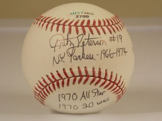 Fritz Peterson Yankees Indians Single Signed Baseball Inscribed AUTO