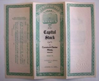 Comstock Dexter Mines Mining Stock Certificate 1937 AZ