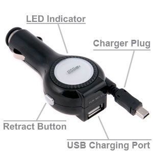 GPS Garmin Nuvi 1300 Retractible Car Charger V3 w USB Charging Port