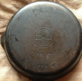 Vintage Griswold Cast Iron Erie PA 5 724 K Skillet Clean Flat Bottom