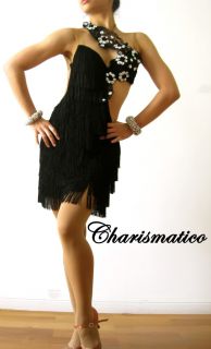 Custom Cha Samba Fringe Black Salsa Latin Dance Dress