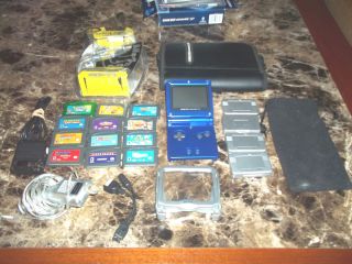  Game Boy Advance SP Cobalt Blue Handheld With 12 Games & Accessories