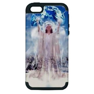 Christmas Angel Earth Snow PC Silicone Hardshell Black Case for iPhone