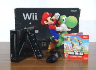  Wii Black Console Hardware Bundle New Super Mario Bros Game Motionplus