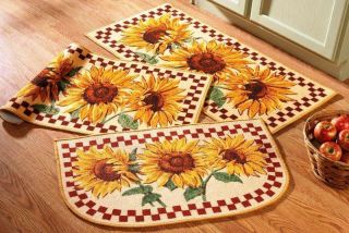 Set of 3 Area Rugs with Fruit or Sunflower Design Small Area Rug