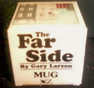 VINTAGE GARY LARSONS FAR SIDE GLASS COFFEE MUG IN BOX FROM 1990