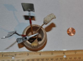 Miniature Doll House Barrel and Garden Tools Shovel Pickax Mop Broom