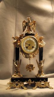 Elegant French 1830 Napoleonic War Portico Clock with Egyptian