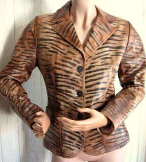 Guy Fulop Italy Hand Painted Genuine Leather Tiger Print Jacket 10
