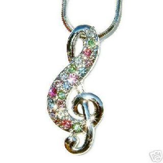   Crystal Pastel Musical Note TREBLE g CLEF MUSIC Pendant Necklace NEW