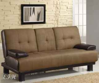 Hudson Brown Microfiber Bycast Leather Futon Sofa Bed Fold Down Tray
