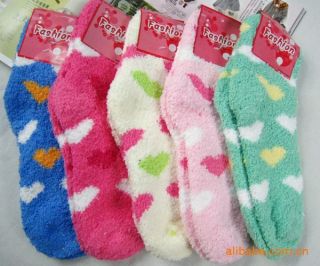 Pair Women Warm Heart Fuzzy Socks Home Towel Soft