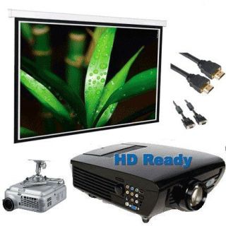 HD 1080i Home Theater Projector Bundle with 120 Electric Screen and