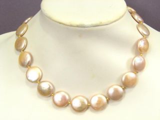 Necklace Huge 17mm Champagne Coin Pearls RARE