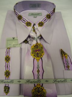 Mens Fratello Lavender Purple Medallion French Cuff Dress Shirt Tie