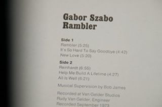 Gabor Szabo Rambler CTI 6035 Jazz LP Record Vinyl Is Near Mint Jacket