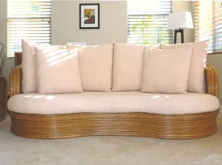 Unique Curved Hollywood Art Deco Style 9 Bamboo Tiki Rattan Sofa Couch