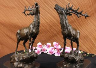 Bronze Marble Statue Elk Stag Buck Deer Lodge Sculpture Wildlife Art