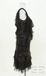John Galliano Black & Silver Silk Robe Mini Illusion Dress Size US 4