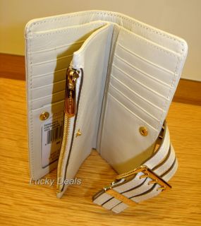 New Michael Kors Gansevoort Leather Continental Wallet Vanilla White