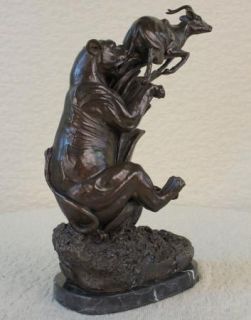 Bronze Sculpture Cheetah Attacking Gazelle Figurine Statue Figure