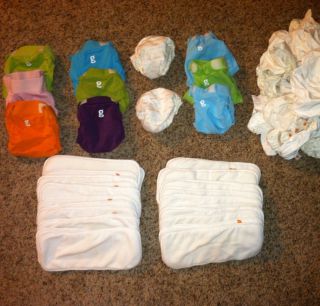 Gdiapers Newborn Small HUGE Lot 11 Diapers 24 Inserts 23 Pouches