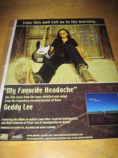  Geddy Lee My Favorite Headache Album Ad
