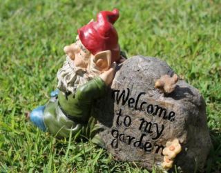Welcome to My Garden Outdoor Gnome Statue Fairy Garden Decor