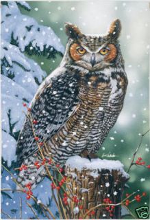 Winter Owl Evergreen Decorative Mini Garden Flag