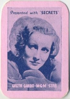 GRETA GARBO Vintage 1935 Secrets Mini Playing Card   Movie Star