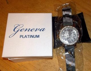 Geneva Platinum Black Gray Camo Print Large Design Silicone Watch Cute