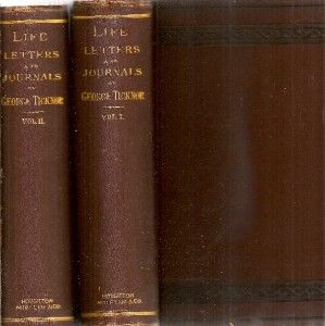  Volume Set Life Letters Journals of George Ticknor Fine Binding